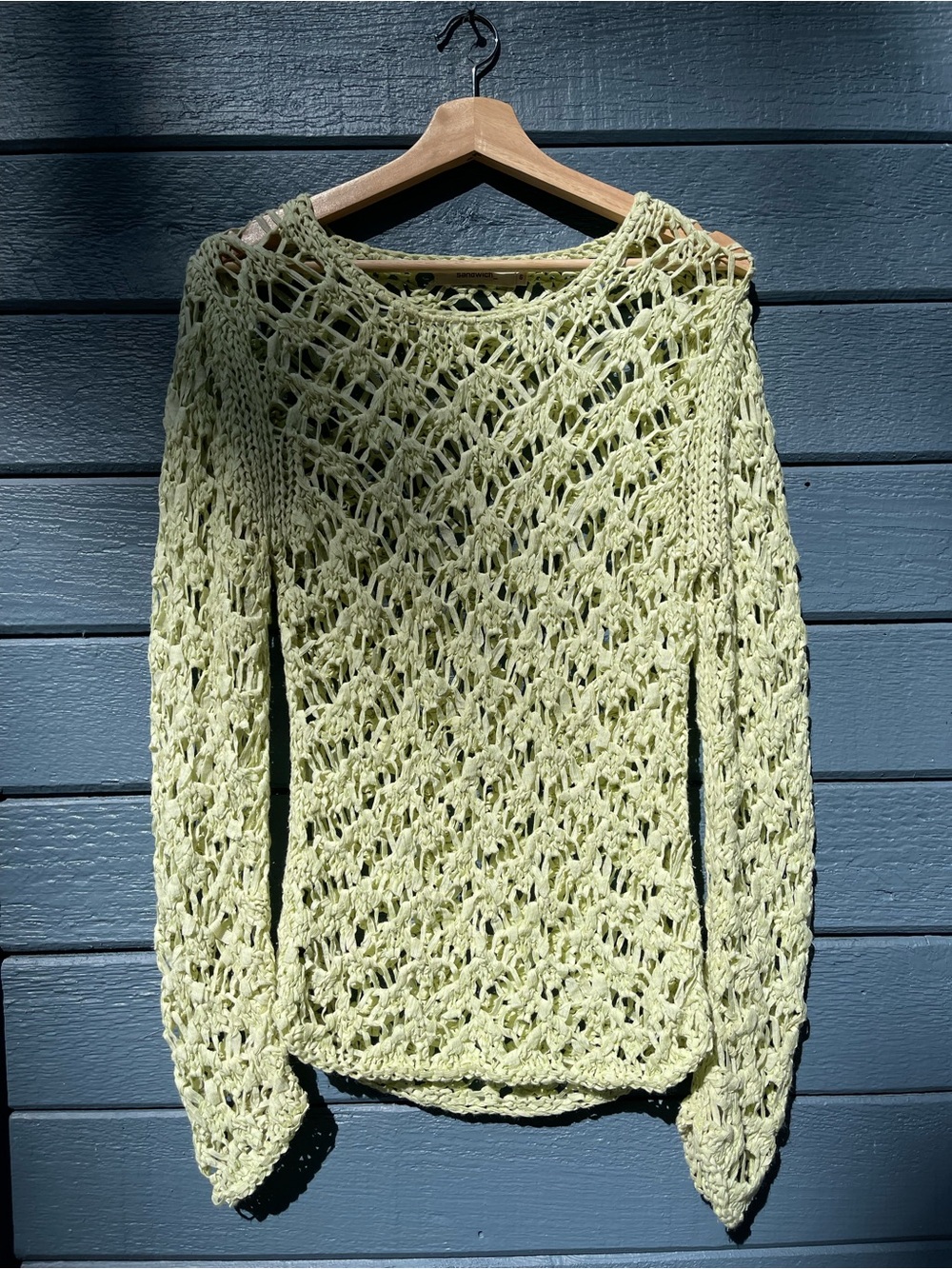 Off-the-Shoulder Light Green Openwork Sweater